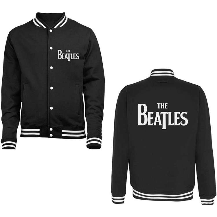 Picture of Beatles Mens Varsity Jacket: Drop T Logo Black Sleeves