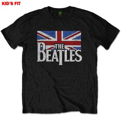 Picture of Beatles Kid Shirt: The Beatles Drop T Logo Flag  - Black Kids 3 -10