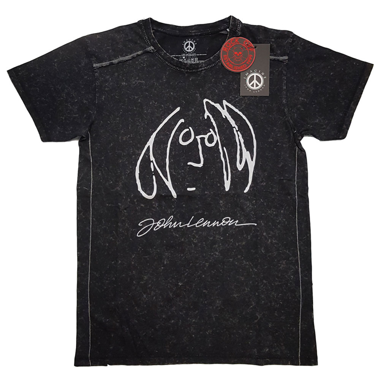 Picture of Beatles Adult T-Shirt: John Lennon Portrait Snow Wash (Black)