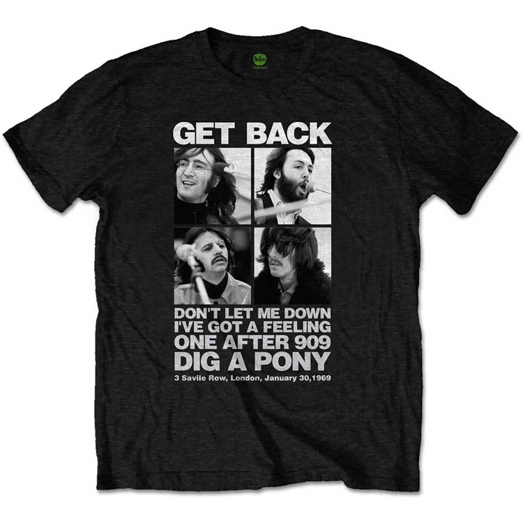 Picture of Beatles Adult T-Shirt: Beatles Get Back Rooftop Photo Panel - Black