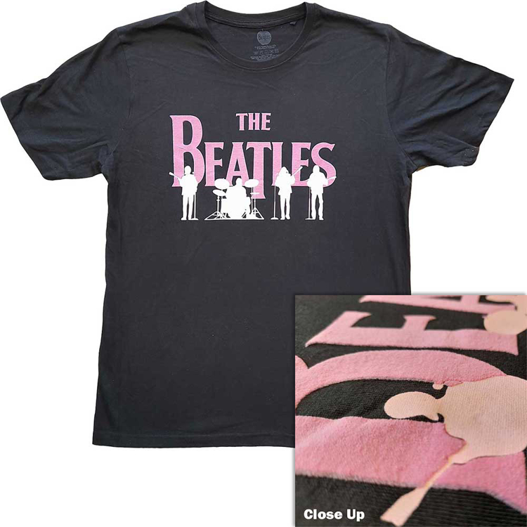 Picture of Beatles Adult T-Shirt: The Band Silhouettes (Puff Print) Pink