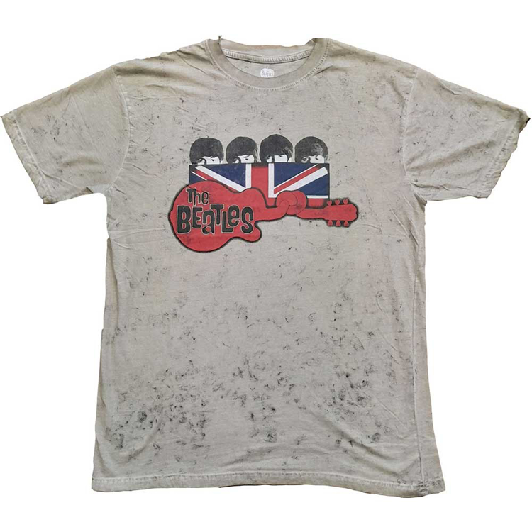 Picture of Beatles Adult T-Shirt: Guitar & Flag Snow Wash Tee