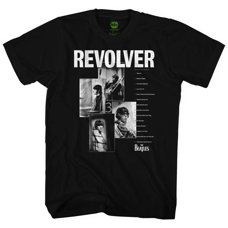 Picture of Beatles Adult T-Shirt: Beatles Revolver Tracklist Studio Shots