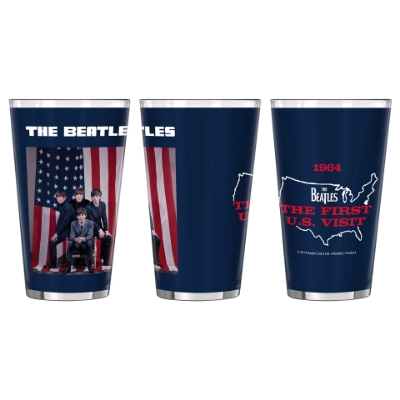 Show details for Beatles Glass: 1964 US Flag  Pint Glass Picture of Beatles Glass: 1964 US Flag  Pint Glass