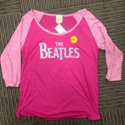 Show details for Beatles Jr's T-Shirt: Pink Foil Raglan Picture of Beatles Jr's T-Shirt: Pink Foil Raglan
