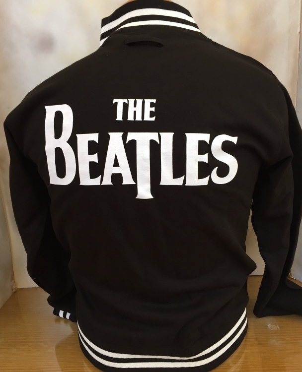 Picture of Beatles Mens Varsity Jacket: Drop T Logo Black Sleeves