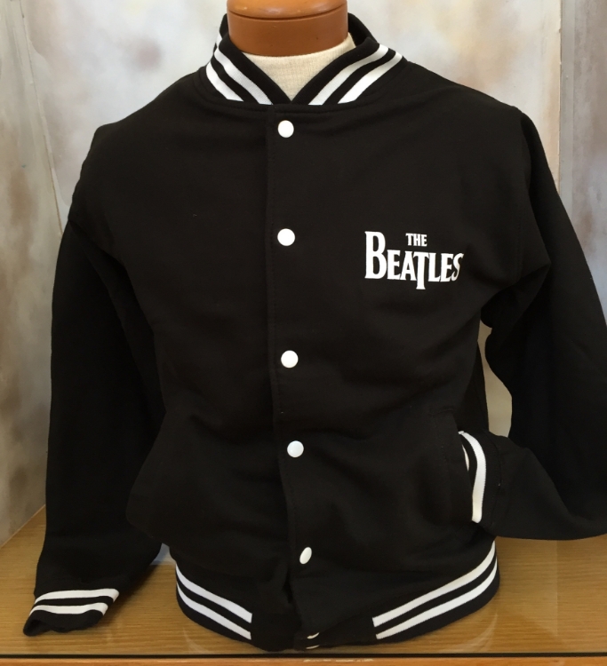Picture of Beatles Mens Varsity Jacket: Drop T Logo Black Sleeves