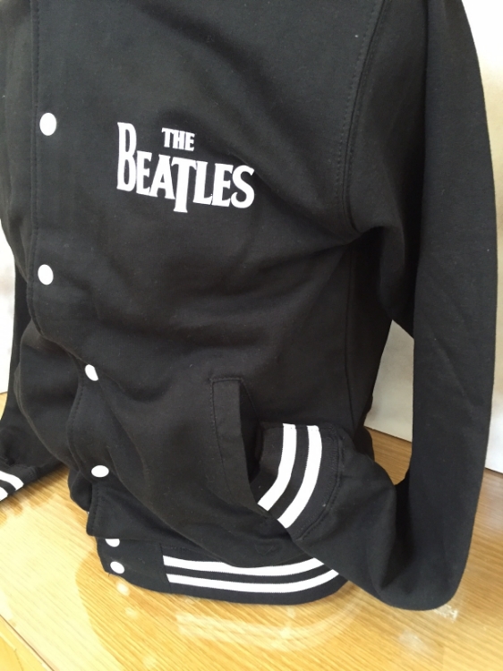 Picture of Beatles Mens Varsity Jacket: Drop T Logo Black Sleeves