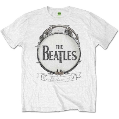 Show details for Beatles Adult T-Shirt: Drum Skin Logo 66 Tour - White Picture of Beatles Adult T-Shirt: Drum Skin Logo 66 Tour - White