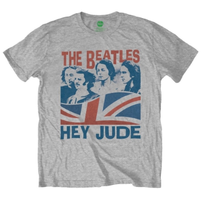 Show details for Beatles Adult T-Shirt: Beatles Hey Jude Flag  Grey Picture of Beatles Adult T-Shirt: Beatles Hey Jude Flag  Grey