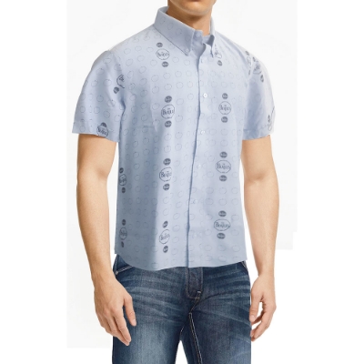 Show details for Beatles Dress Shirt: Light Blue Drums and Apples Button Down Picture of Beatles Dress Shirt: Light Blue Drums and Apples Button Down