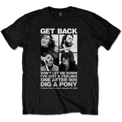 Show details for Beatles Adult T-Shirt: Beatles Get Back Rooftop Photo Panel - Black Picture of Beatles Adult T-Shirt: Beatles Get Back Rooftop Photo Panel - Black