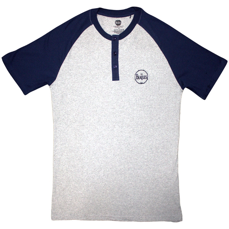 Picture of Beatles Adult T-Shirt: Drum Raglan 3 Button Mini Logo Shirt Grey/Navy