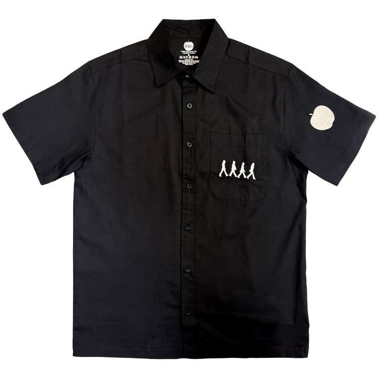 Picture of Beatles Unisex Casual Shirt: Apple & Beatles Logo - (Back & Sleeve Print) Abbey Road (Front)