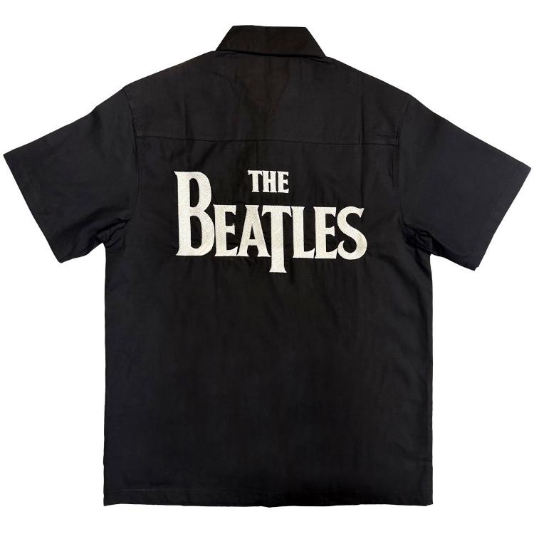Picture of Beatles Unisex Casual Shirt: Apple & Beatles Logo - (Back & Sleeve Print) Abbey Road (Front)