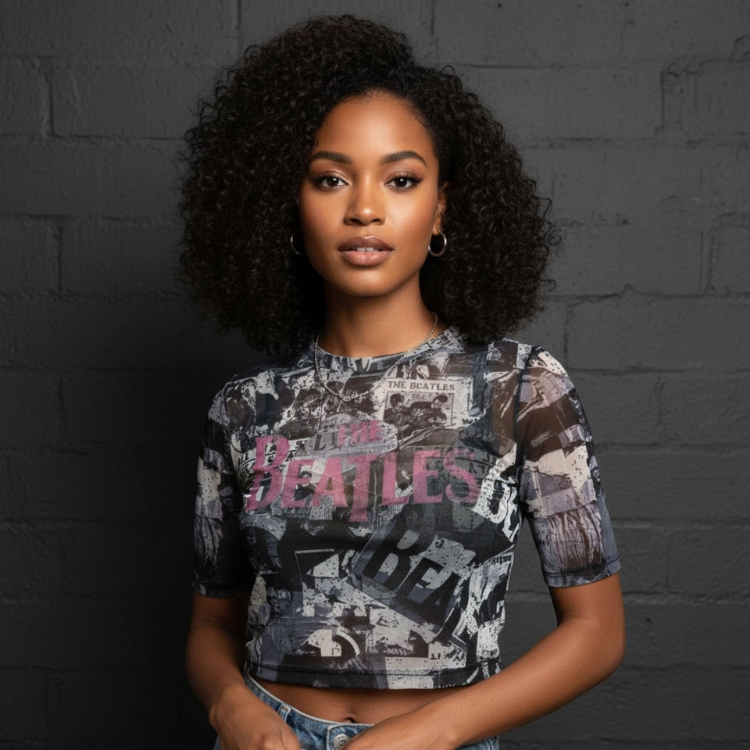 Picture of Beatles Jr's T-Shirt: Crop Top All Over Print & Drop T Logo
