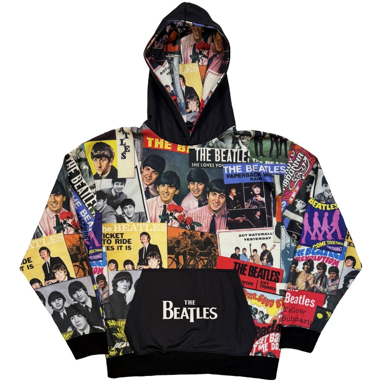 Picture of Beatles Unisex Pullover Hoodie: Single Covers (Black) (All Over Print)